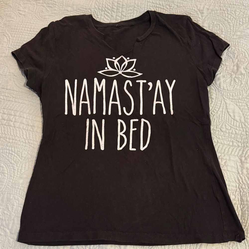 Black 'Namast'ay in Bed' T-Shirt